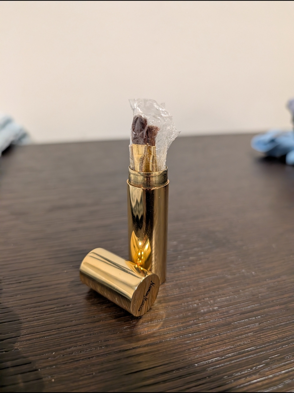 Neiman Marcus Vintage & Never Used Gold Lipstick Case with Brush Set
